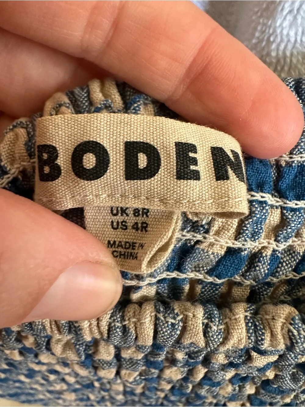 Boden Blue and Cream Gingham Smocked Midi Dress - Picture 3 of 5